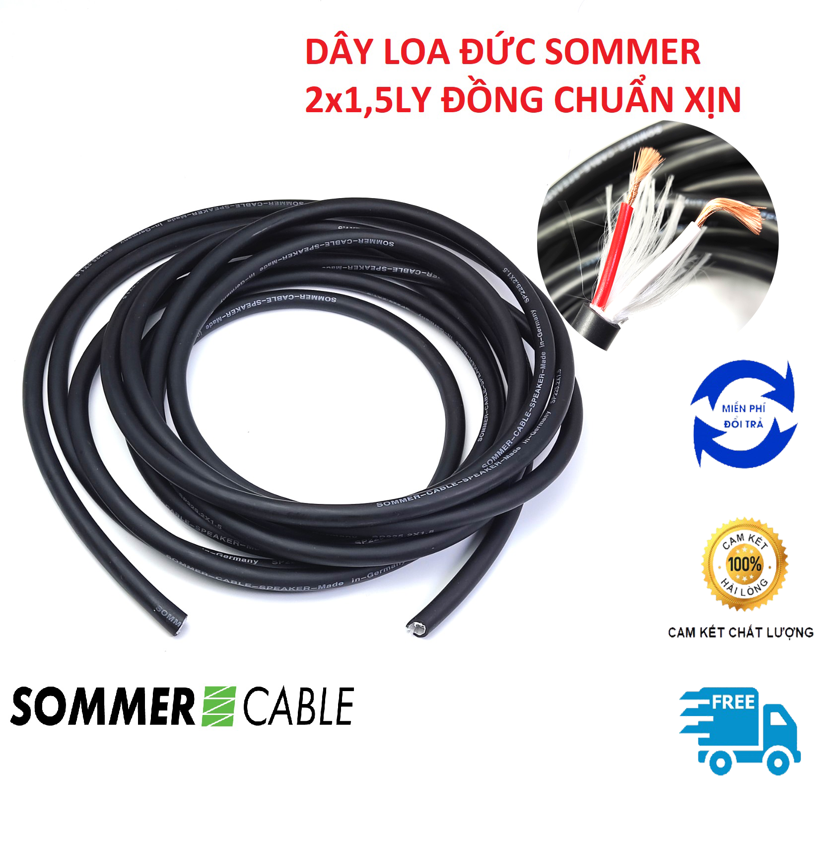 Dây loa sommer 8met  - Đức 2 lõi x 1.5mm2 lõi màu đen Dây phù hợp với dàn âm thanh tầm trung dàn xem phim 5.1 7.1 Vỏ dây độ bền rất cao chuyện dụng dây đặc biệt phù hợp với âm thanh sân khấu ngoài trời