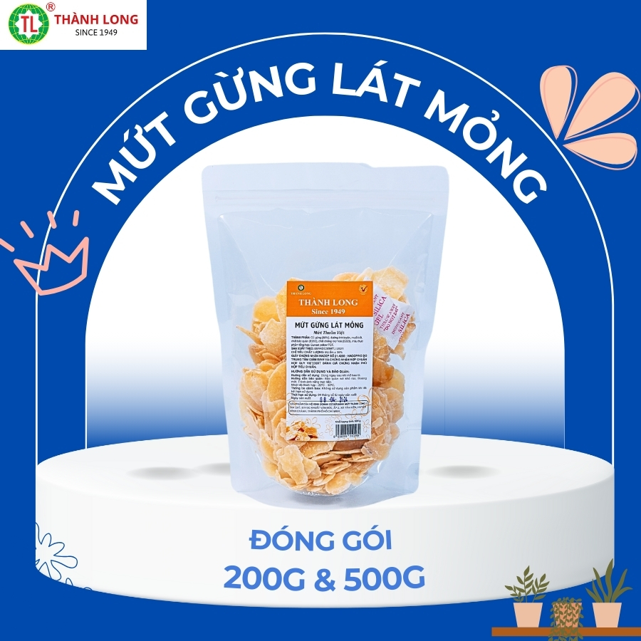 Mứt gừng huế - gừng lát mỏng thành long sấy khô thái lát ít đường gói 200gr/500gr - việt nam