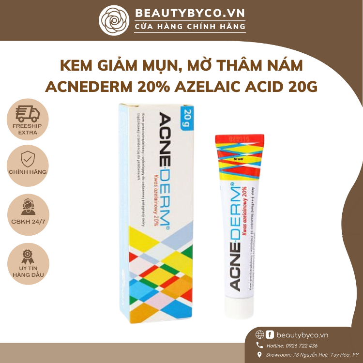 Kem giảm Mụn, mờ thâm, trắng sáng da AcneDerm tuýp 20g - Beautybyco