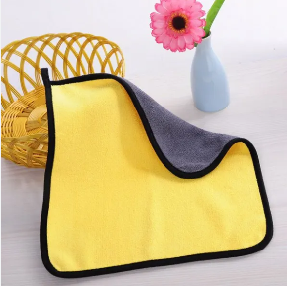 Khăn lau xe bếp đa năng microfiber 2 lớp vàng 30x30cm