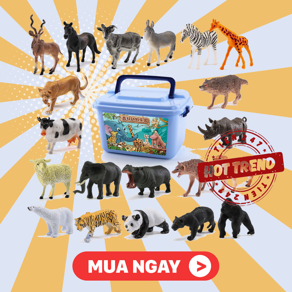 Mô hình động vật cho bé - 58 chi tiết, nhựa cao cấp an toàn, có hộp đựng - mô hình động vật, đồ chơi mô hình, đồ chơi động vật, mô hình thú - luna baby store