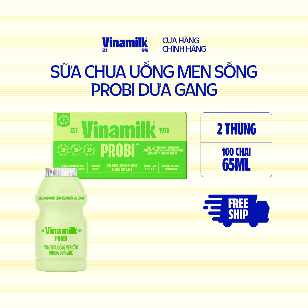 CHỈ GIAO TRONG BÁN KÍNH 15KM 2 Thùng Sữa Chua Uống Probi Dưa Gang Chai 65ml 50 chai thùng