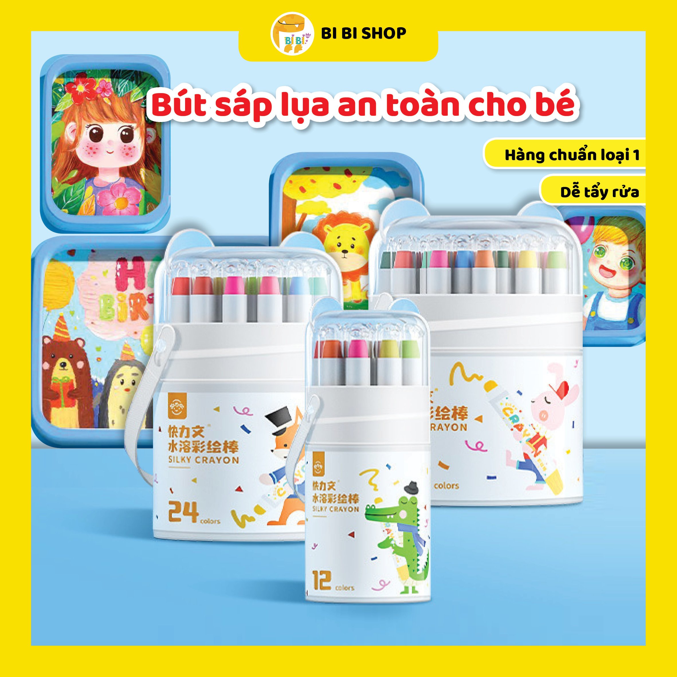 Sáp màu, sáp lụa, kèm cọ tán màu cho bé thoả sức sáng tạo