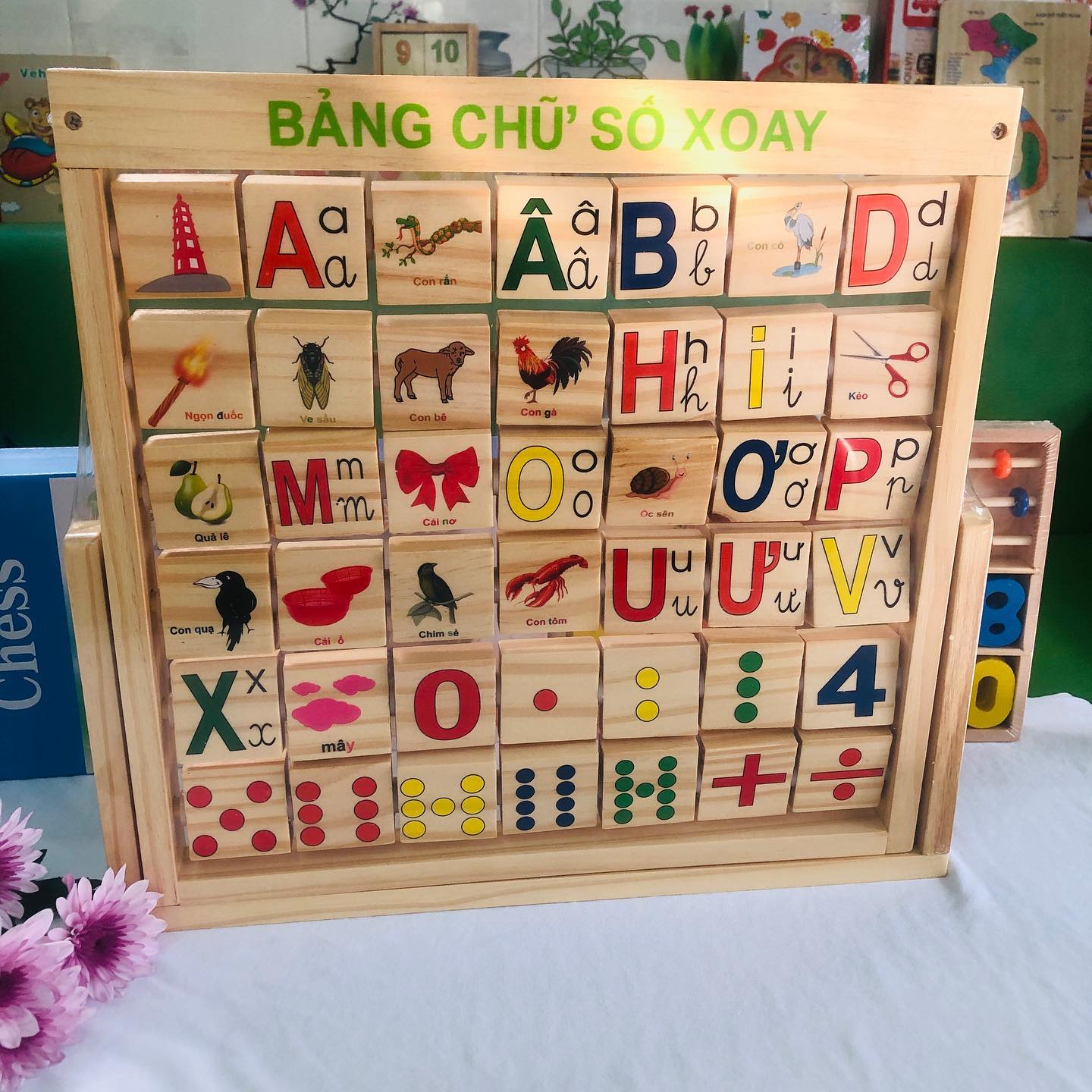 [HCM]Bộ đồ chơi học chữ cái tiếng việt bằng gỗ cho bé | Bảng chữ số xoay bằng gỗ  cho bé học chữ cái tiếng việt và số đếm qua hình ảnh