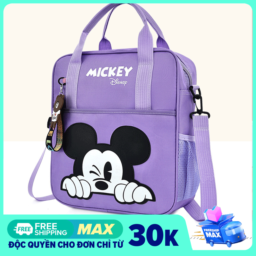 [KÈM MÓC KHÓA] Balo đeo vai, khoác chéo 2 trong 1 cho bé tiểu học đi học, túi học sinh trai gái hình mickey có