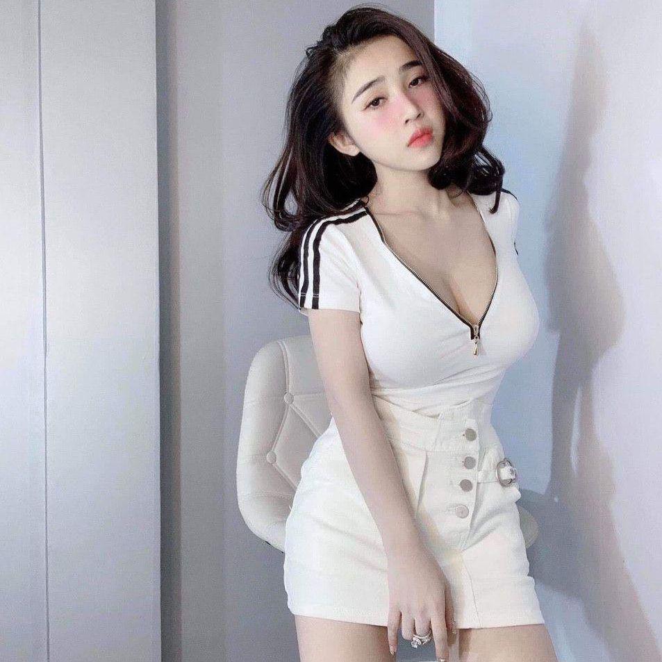 Áo thun ôm body dây kéo ngực tay sọc sexy 11439
