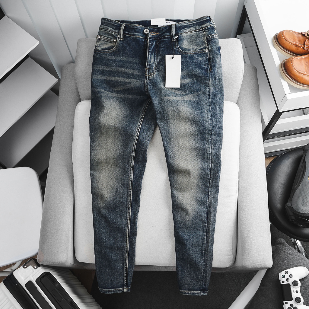 Quần jean nam ôm dáng co giãn màu xanh jean xuất khẩu cao cấp
