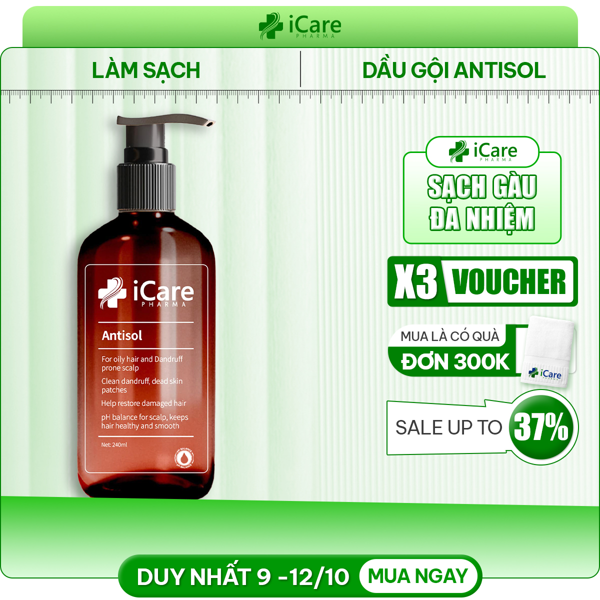 Dầu Gội Sạch Gàu Chiết Xuất Dược Liệu Antisol | Thương Hiệu iCare Pharma