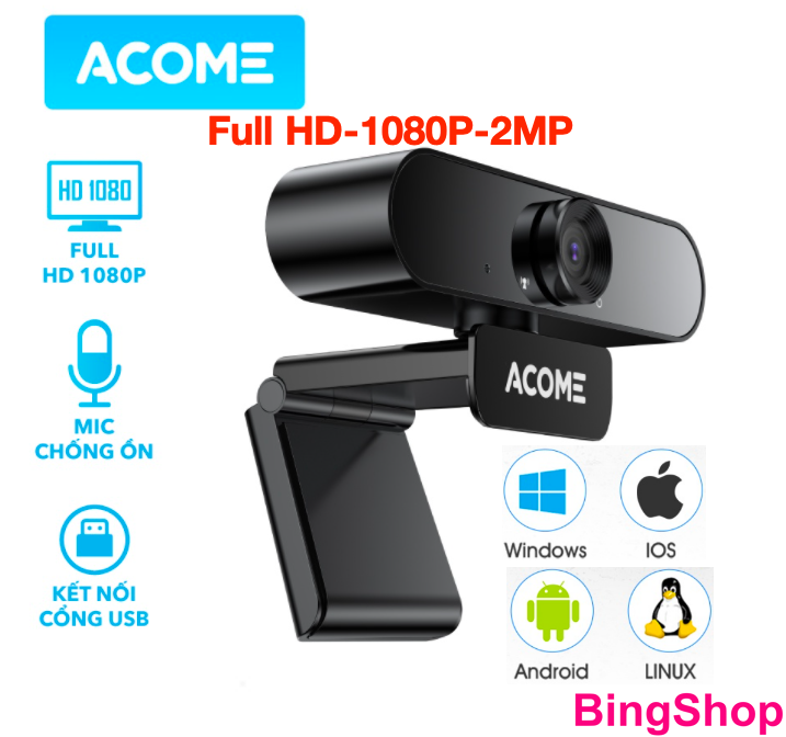 Webcam máy tính full hd 1080p acome awc11 có mic camera ảnh siêu nét dùng cho pc laptop hỗ trợ học online video call