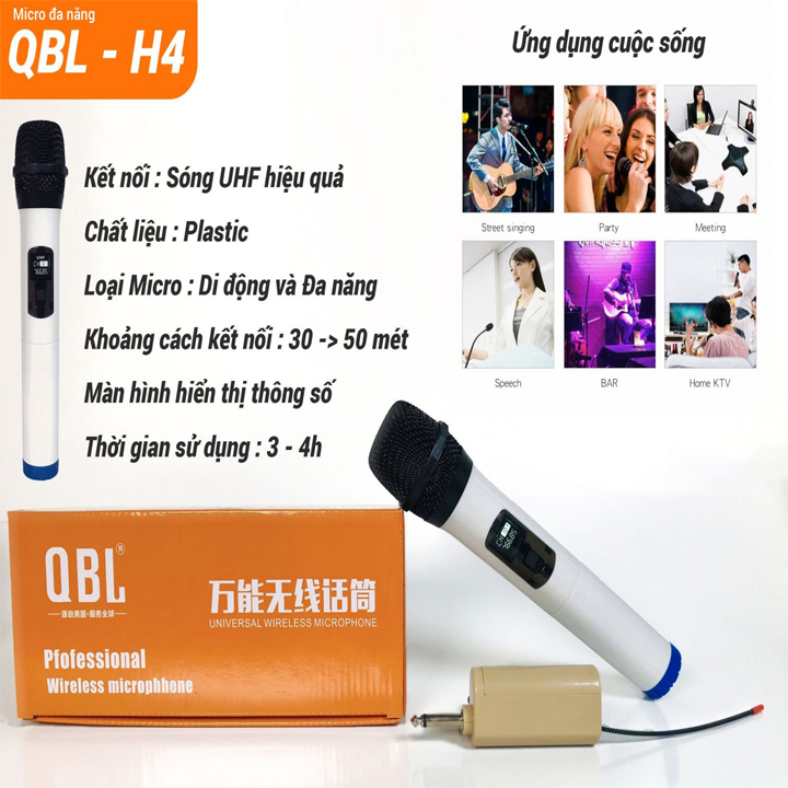 [HCM](HÀNG CHUẨN) Micro không dây đa năng QBL H4 - Micro đa năng giá tốt sử dụng cho mọi loại thiết bị âm thanh