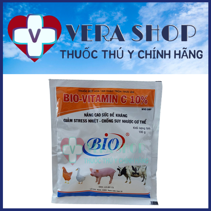 BIO VITAMIN C 10% 100G - Thuốc tăng sức đề kháng, giảm stress nhiệt, chống suy nhược cơ thể cho trâu, bò, heo, gia cầm - Sỉ Lẻ Thuốc Thú Y