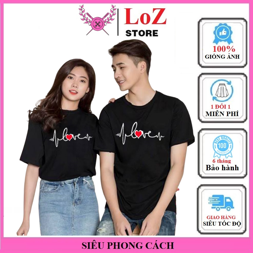 [ SIÊU PHONG CÁCH ] Áo thun mặc đôi( giá đã gồm 2 áo)  nhịp tim gắn hình tim. - LOZITAR . { HÀNG ĐẸP }  áo đôi nam nữ, áo cặp nam nữ