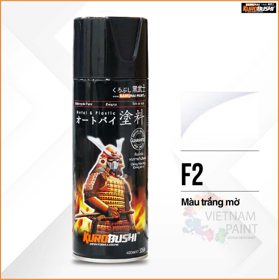 COMBO Sơn Samurai màu trắng mờ F2 gồm 3 chai đủ quy trình độ bền cao chuyên dùng cho xe máy