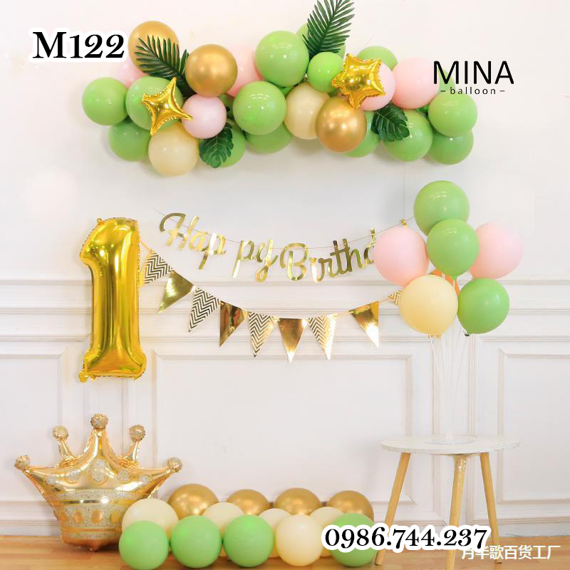 Set bóng trang trí sinh nhật màu xanh lá y hình