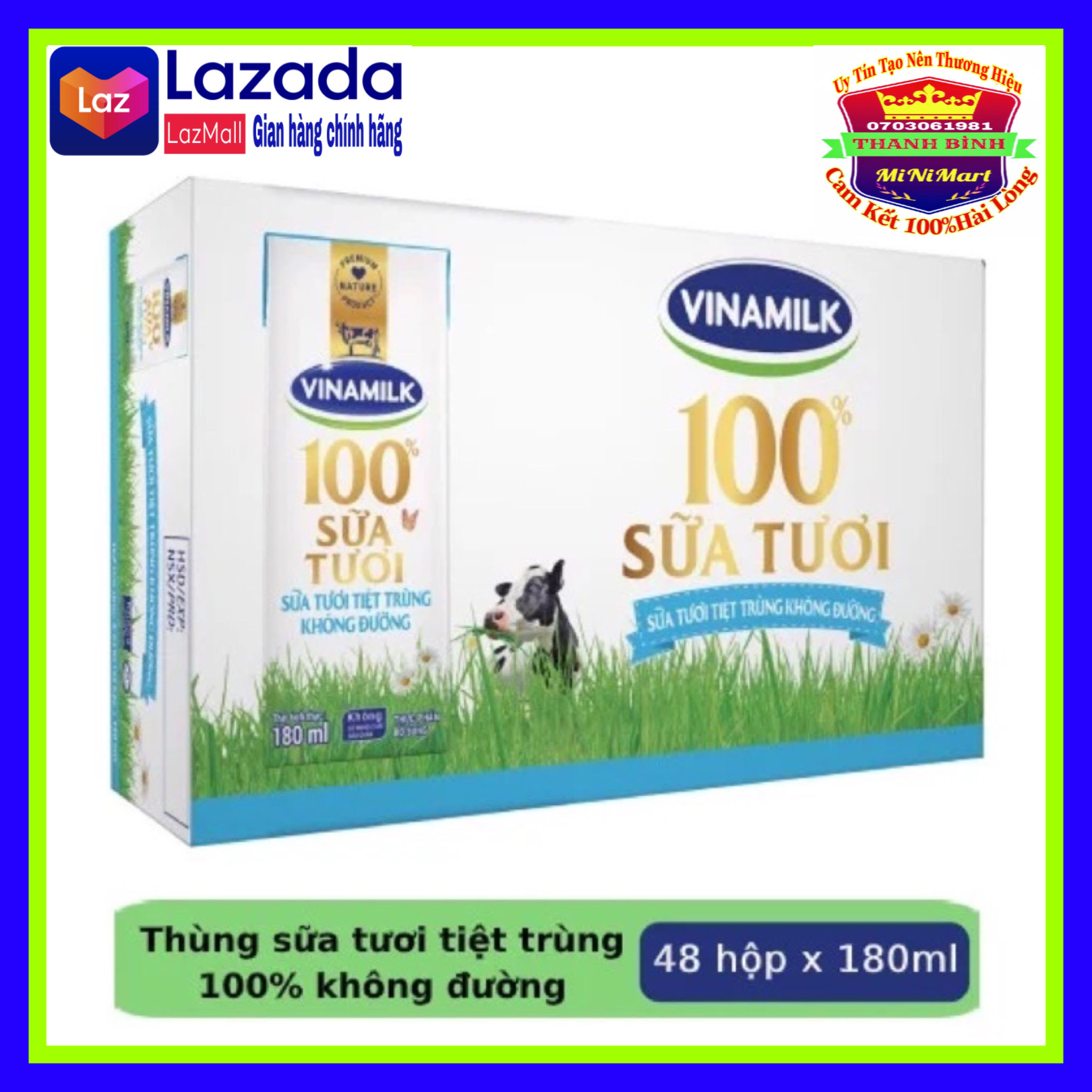 THÙNG 48 HỘP SỮA TƯƠI TIỆT TRÙNG KHÔNG ĐƯỜNG VINAMILK 180ml