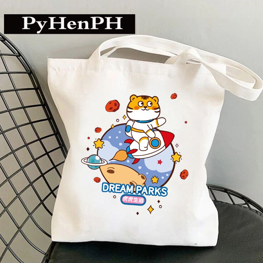 Túi Tote Vải Canvas Mèo Phi Hành Gia Đi Học Đi Chơi Dễ Thương Có Khóa Kéo + Túi Con  MTT0308