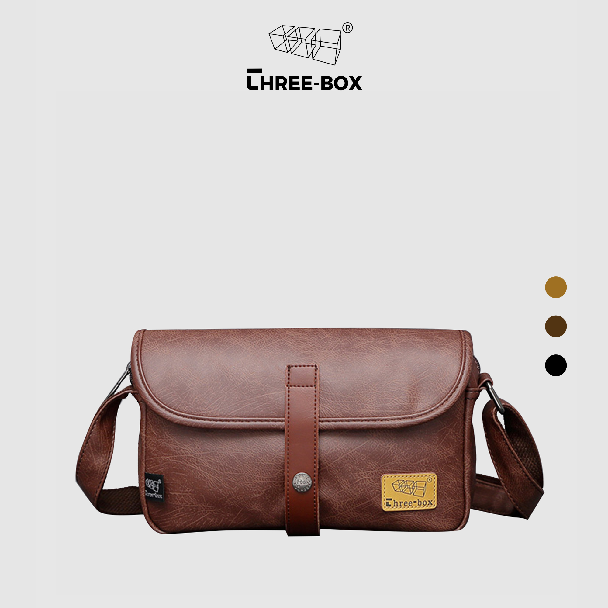 Túi da đeo chéo chính hãng Three-Box MS6349