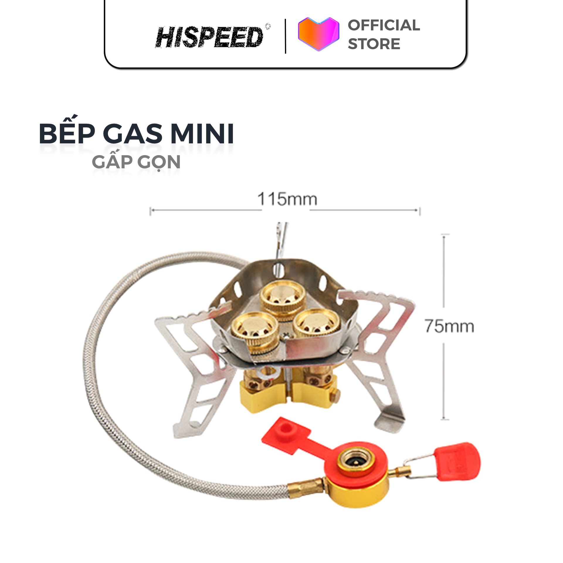 Bếp gas mini gấp gọn chống gió dùng khi cắm trại ngoài trời bếp gấp dùng khí đánh lửa kèm hộp đựng