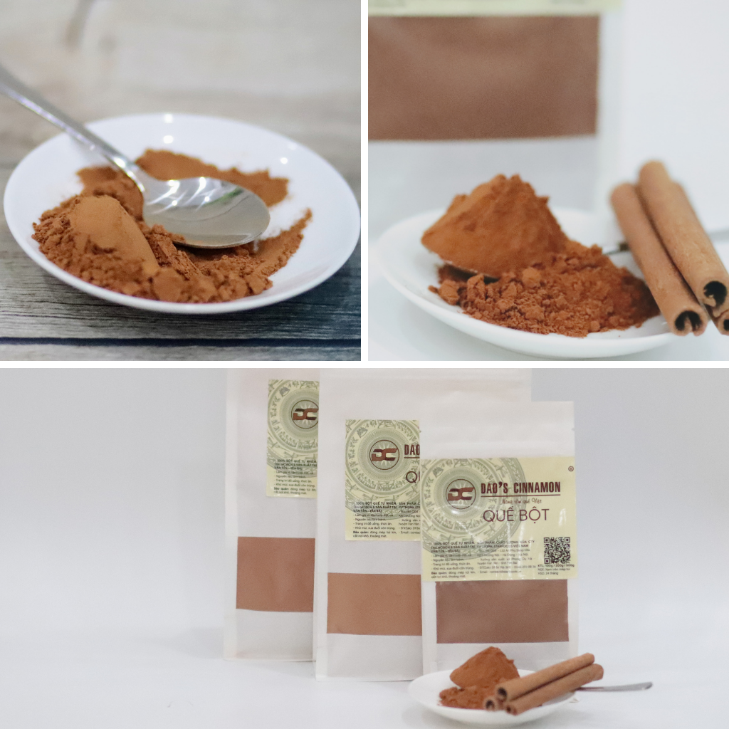 Bột quế yên bái 200g, màu vàng cam, cay thơm, nghiền từ vỏ cây quế cạo sạch trên 10 năm tuổi, dùng để làm trang trí đồ ăn, nấu lẩu làm bánh, làm gia vị nấu ăn, làm mặt nạ