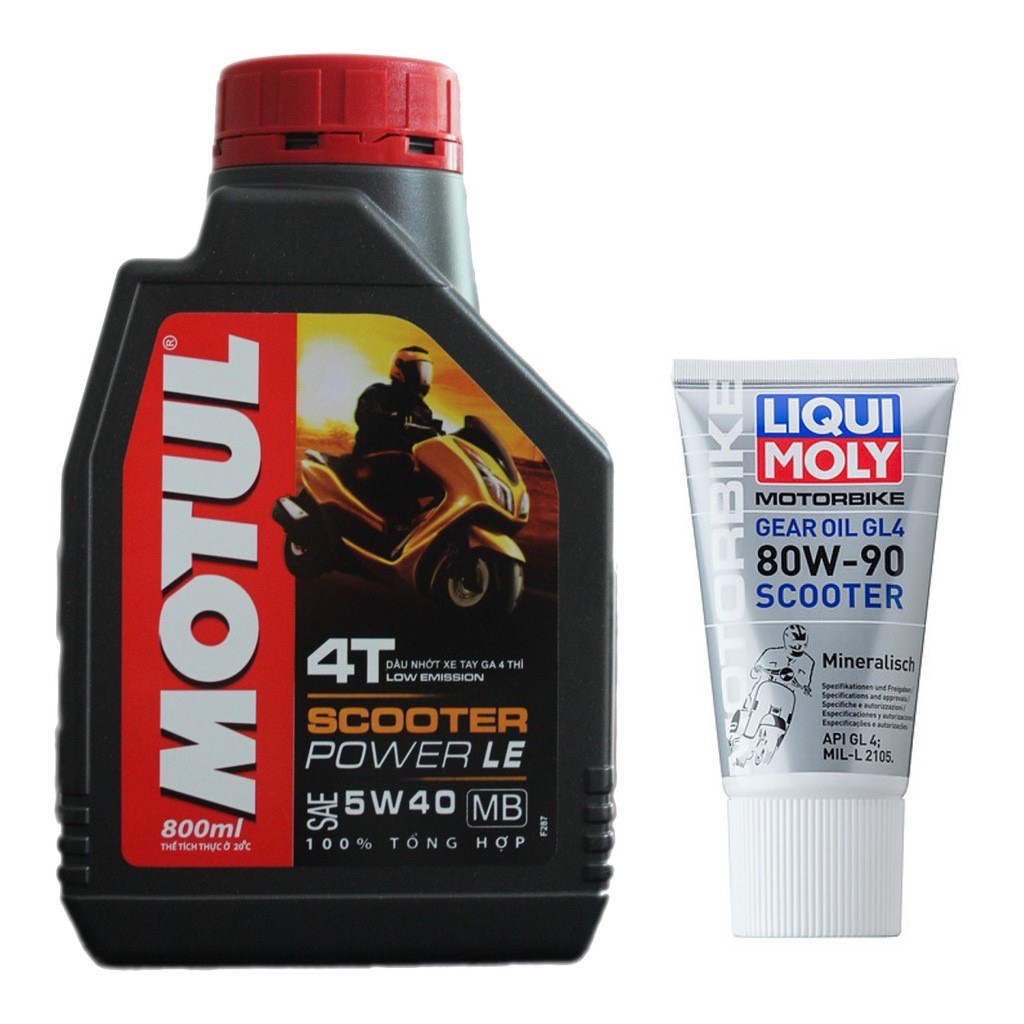 Combo Dầu Nhớt xe ga Motul Scooter Power LE 5w40 0.8L + Nhớt Láp Liqui Moly 80w40 150ml  - combo nhớt dành riêng cho SH Việt Nam