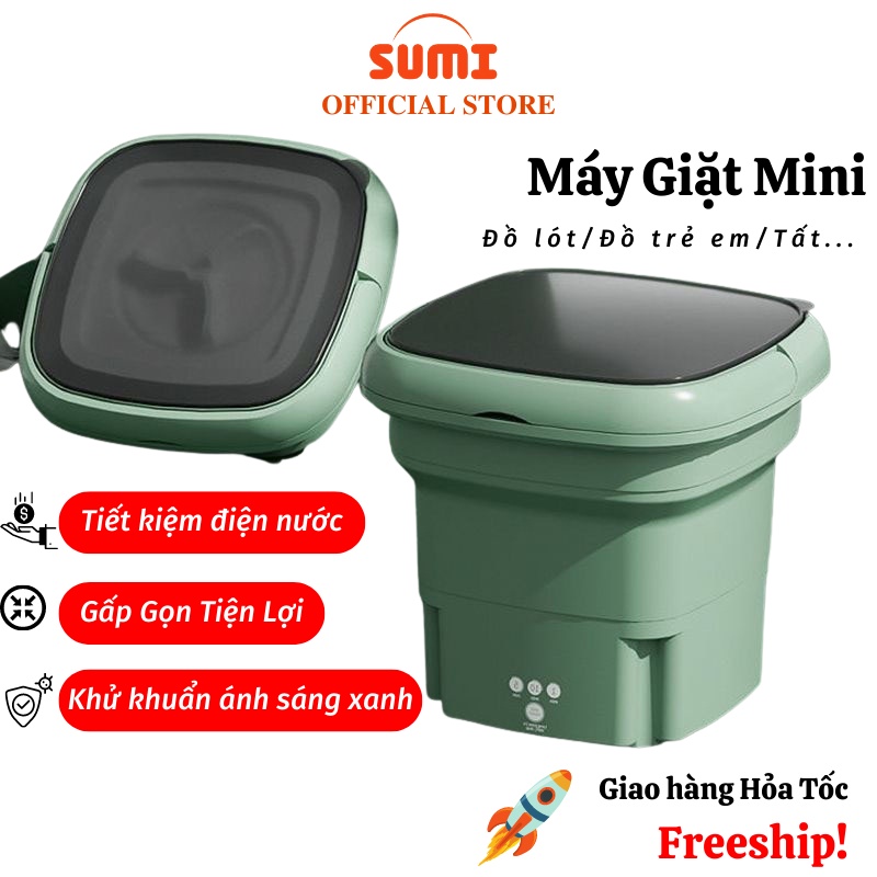 Máy Giặt Đồ Mini Gấp Gọn Di Động Vắt Khô Khử Khuẩn Bằng Ánh Sáng Xanh Đèn Rọi giặt sạch bụi bẩn đồ cá nhân khử khuẩn bằng UV công nghệ Blue Ag