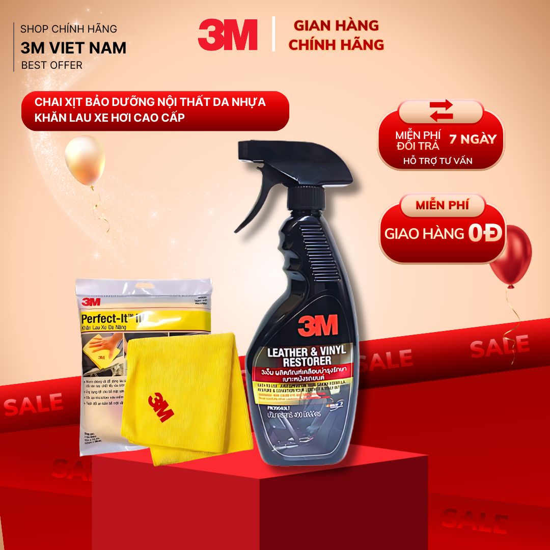 Combo Chai Xịt Chăm Sóc Và Bảo Vệ Nội Thất Ô Tô 3M 39040LT 400ml Và Khăn Lau Xe Chuyên Dụng 3M™