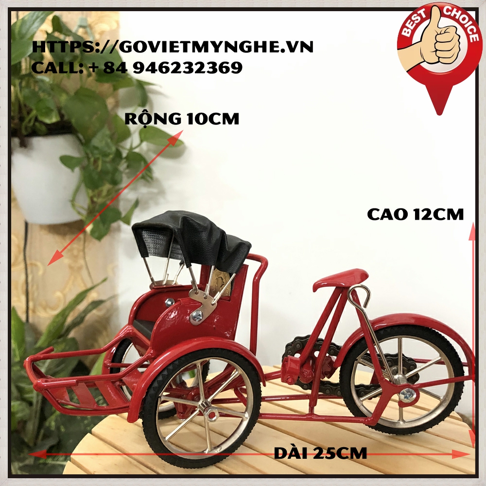 Mô hình xe xích lô sắt trang trí quà tặng đối tác bản sắc Việt Nam - Dài 25cm - Màu đỏ