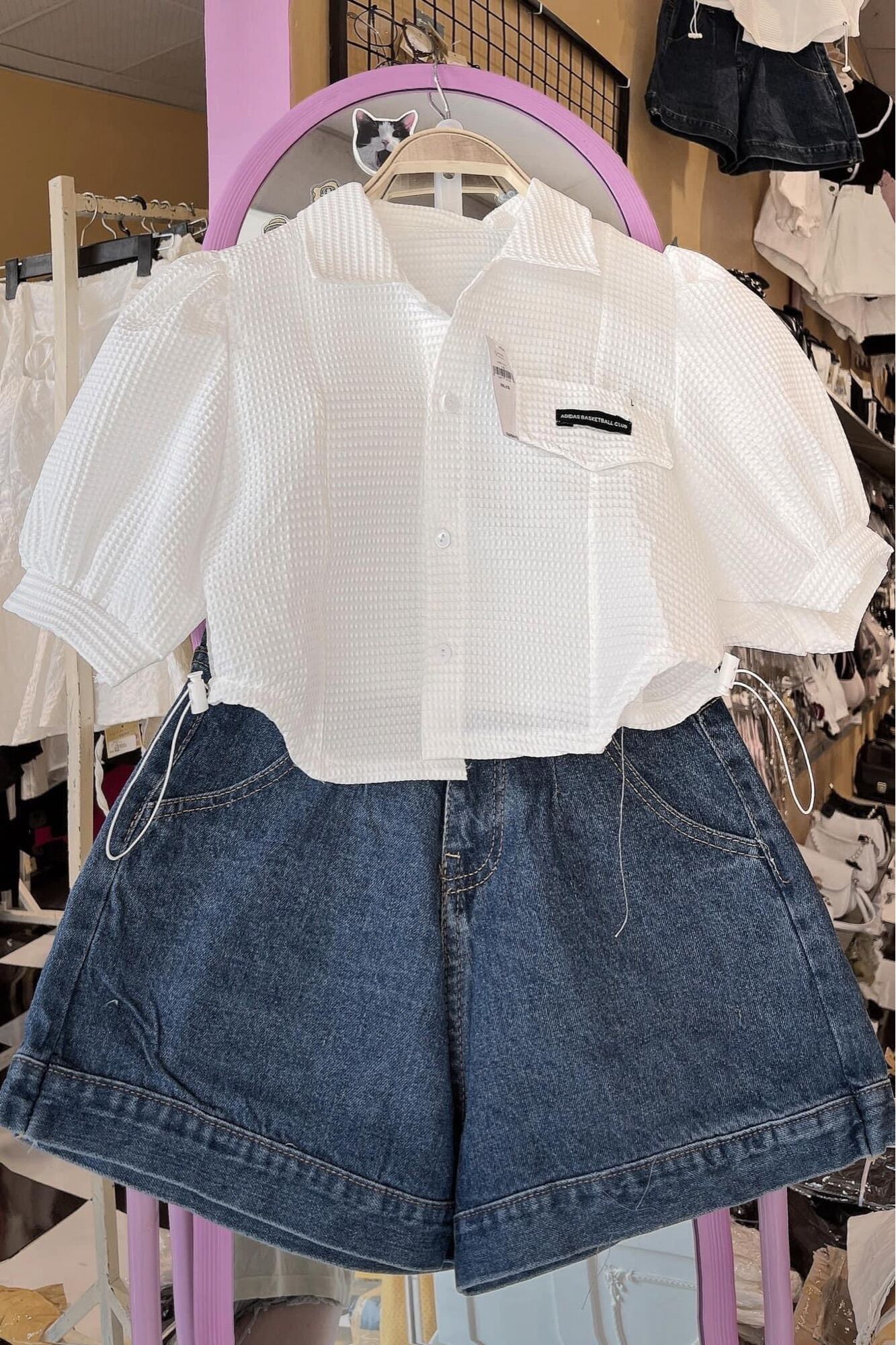 Áo sơ mi croptop dây rút