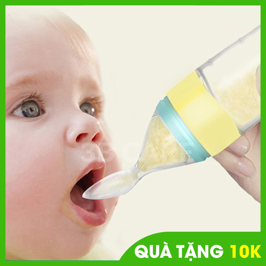 Bình thìa ăn dặm 3BCARE có van chống sặc, chất liệu silicon an toàn dễ vệ sinh, khả năng đựng đa dạng đồ ăn và có thể tiệt trùng như bình sữa, thìa ăn dặm kèm bình lỗi 1 đổi 1, shop 3B Mart