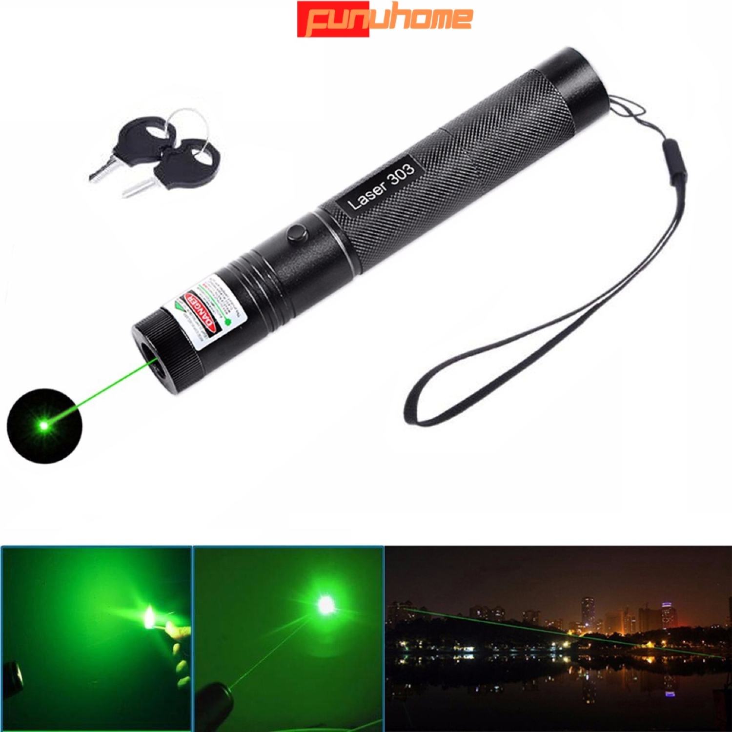 Đèn pin laser 303 Cao Cấp gồm pin, sạc và khóa - Bút trình chiếu laser