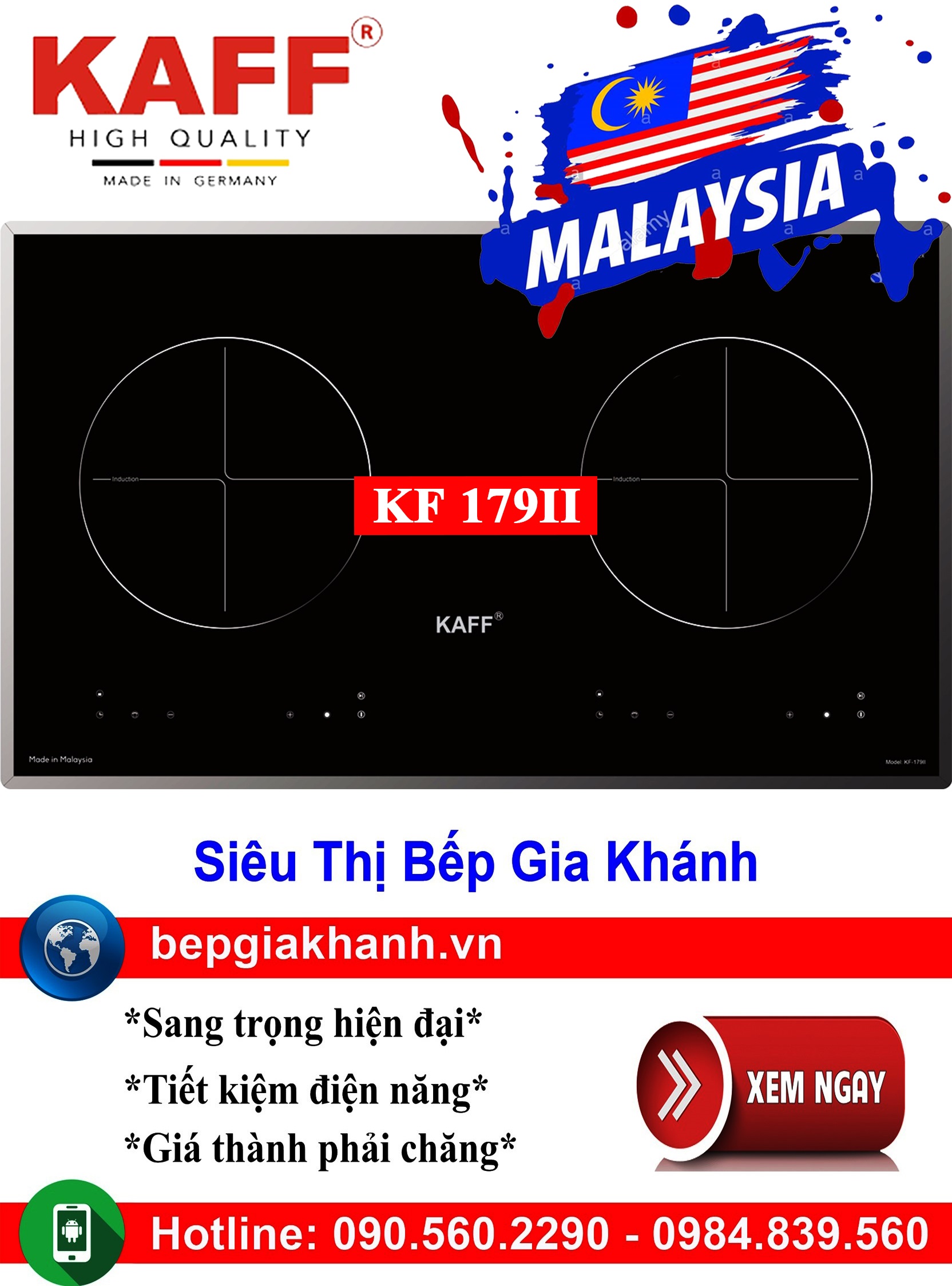 [HCM]Bếp từ đôi Kaff KF 179II nhập khẩu Malaysia, bếp từ, bếp điện từ, bếp từ đôi, bếp điện từ đôi, bếp từ giá rẻ, bếp điện từ giá rẻ, bếp từ đơn, bep tu don, bep tu