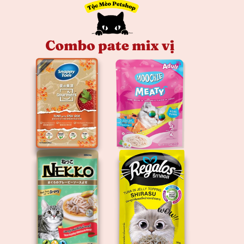 Pate cho mèo mix vị - 4 loại nekko, snappytom, regalos và moochie