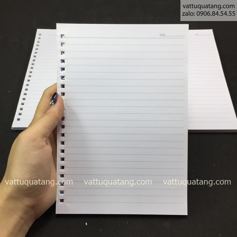 Combo 50 bộ Ruột sổ tay có kẻ hàng size gần A5, 21 lỗ vuông gắn lò xo, còng