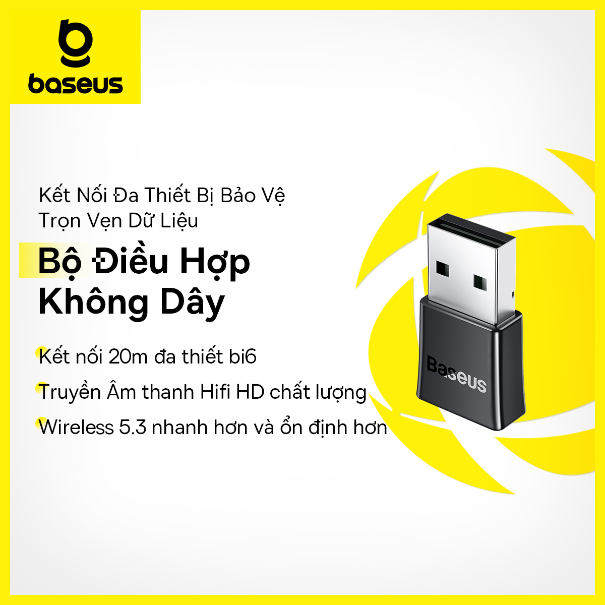 Bộ điều hợp không dây Baseus Wireless Bluetooth 5.3 Adapter for PS4 Controller Windows 8.1/10/11 Wireless Audio Receiver USB Transmitter Bluetooth Speaker for Keyboard and Mouse