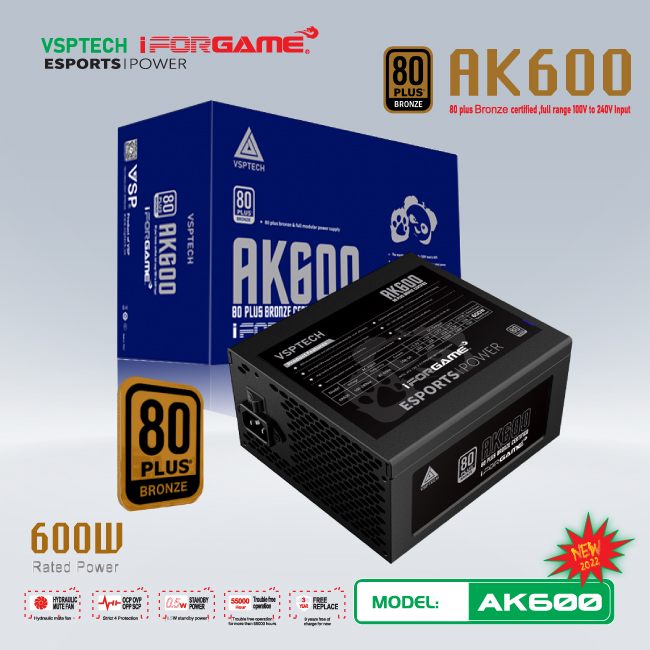 Bộ nguồn máy tính vsptech - iforgame ak600 80plus bronze chạy dual xeon - dual vga