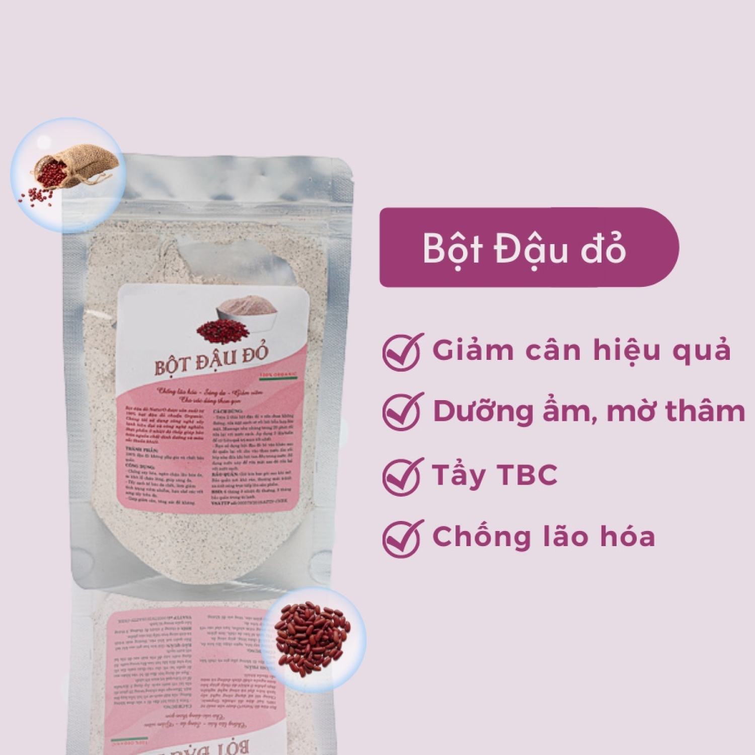 Bột đậu đỏ tắm trắng đắp mặt nguyên chất 100% Organic- Bột handmade - Zuzu Cosmetic