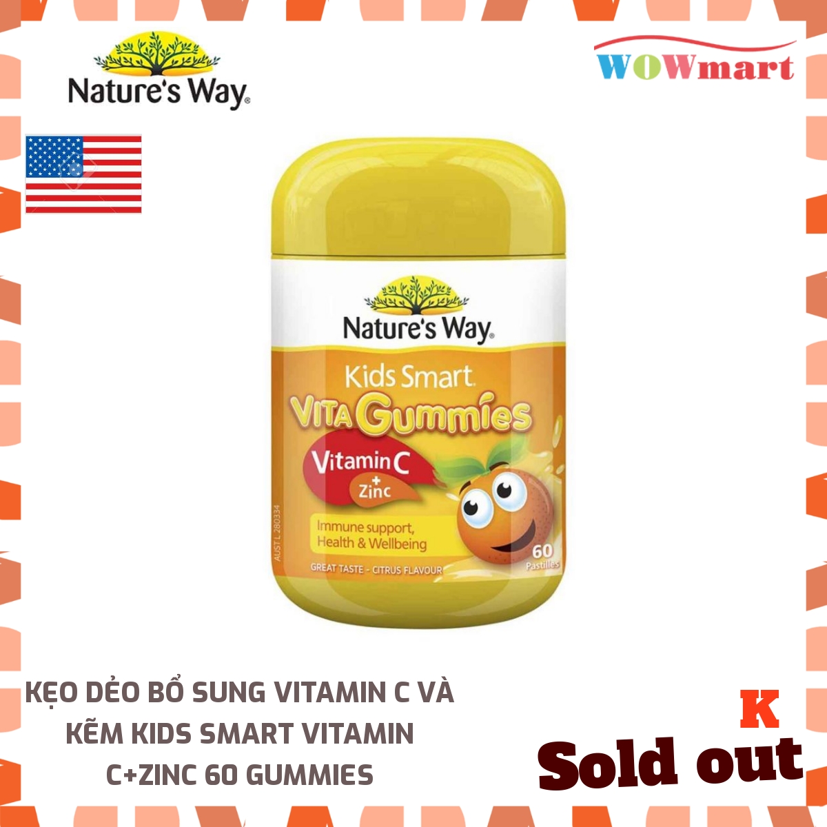 Kẹo dẻo bổ sung Vitamin C và Kẽm Kids Smart Vitamin C+Zinc 60 Gummies - [MỸ]