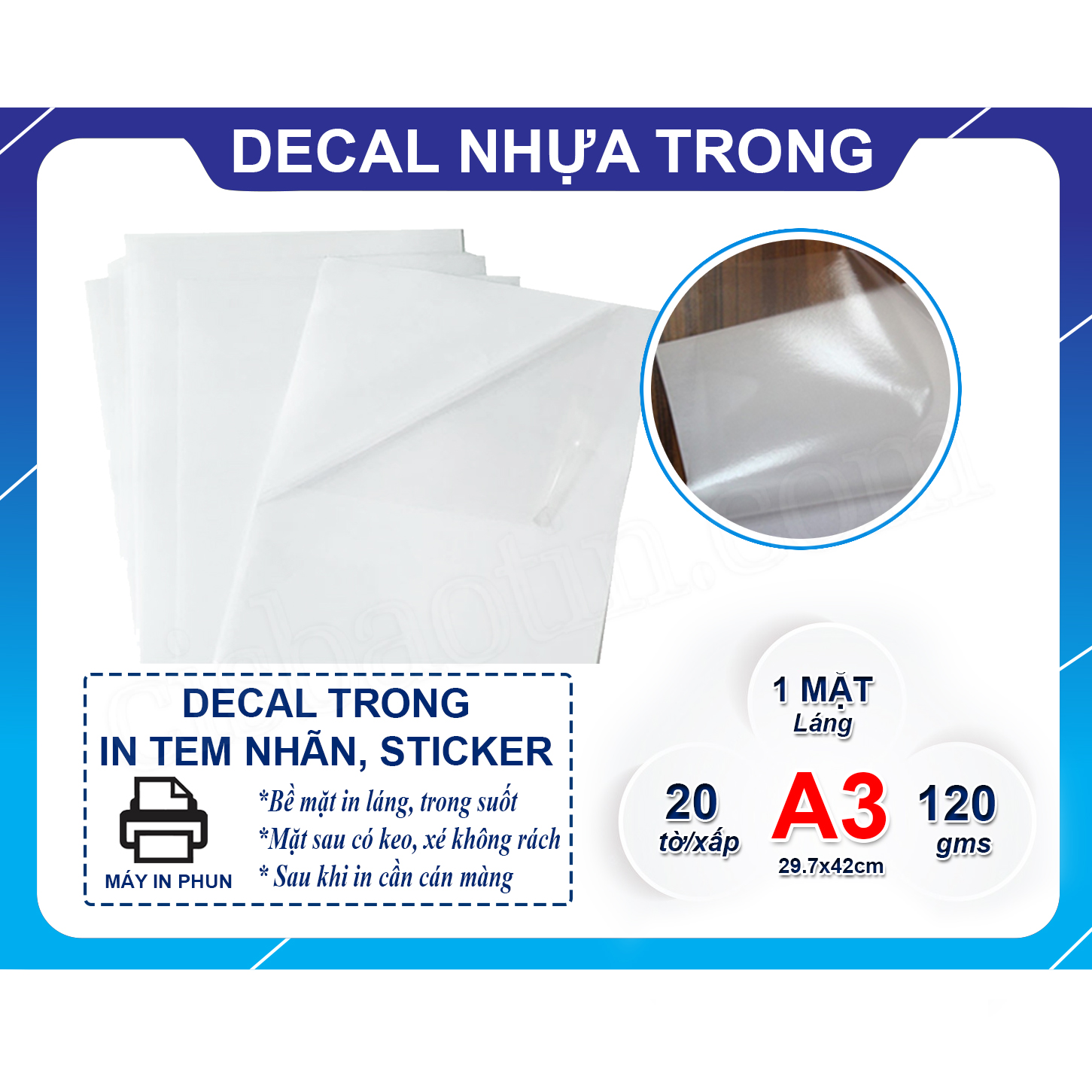 [HCM]DECAL TRONG (PET KEO)- KHỔ A3- XẤP 20 TỜ