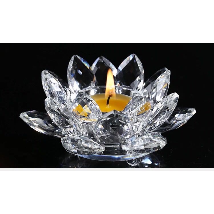 Đế nến (chân nến) hoa sen pha lê  nhiễu cỡ
