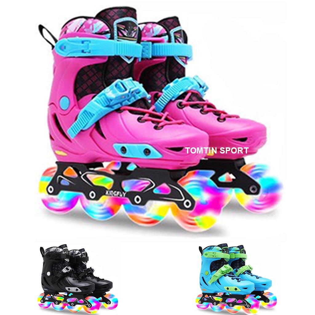 Giày patin trẻ em bánh cao su sáng đèn led cao cấp chính hãng KINGFLY W198 tặng kèm bảo hộ chân tay, boot tháo rời dễ vệ sinh - TOMTIN SPORT