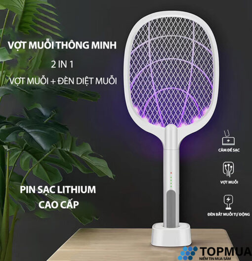 VỢT MUỖI THÔNG MINH TÍCH HỢP ĐÈN LED CÁO CẤP THU HÚT MUỖI HIỆU QUẢ TẶNG KÈM DÂY SẠC
