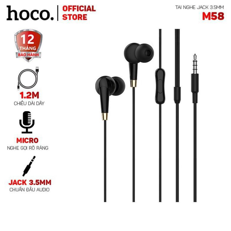 Tai nghe hoco m58 dài 1.2m- dành cho thiết bị hỗ trợ jack 3.5mm