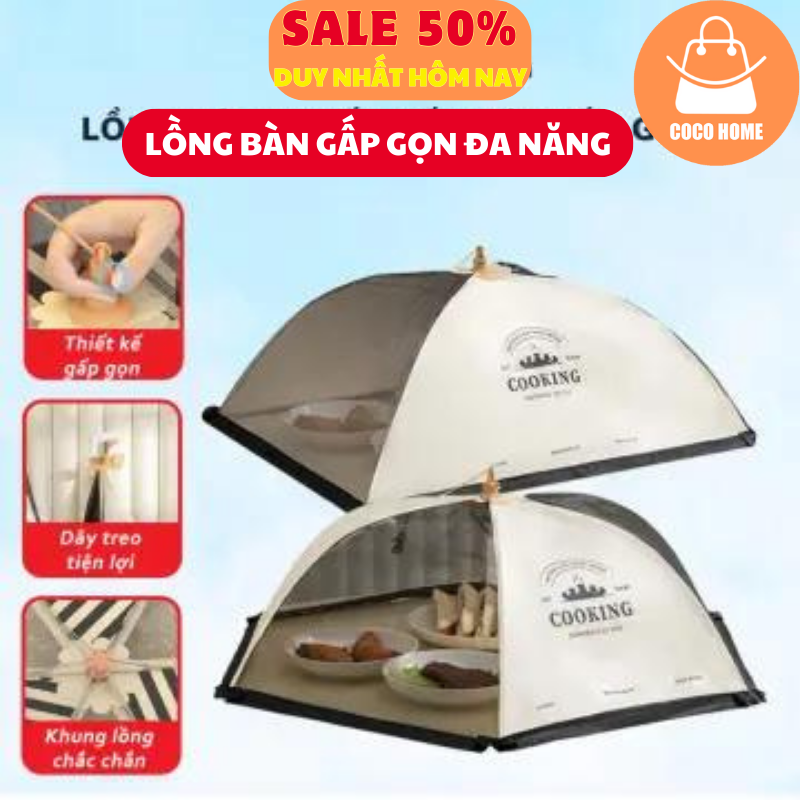 Lồng Bàn Gấp Gọn Đậy Thức Ăn Kích Thước 70cm, Chất Liệu Vải Polyester Mềm Mại Với Khung Chắc Chắn
