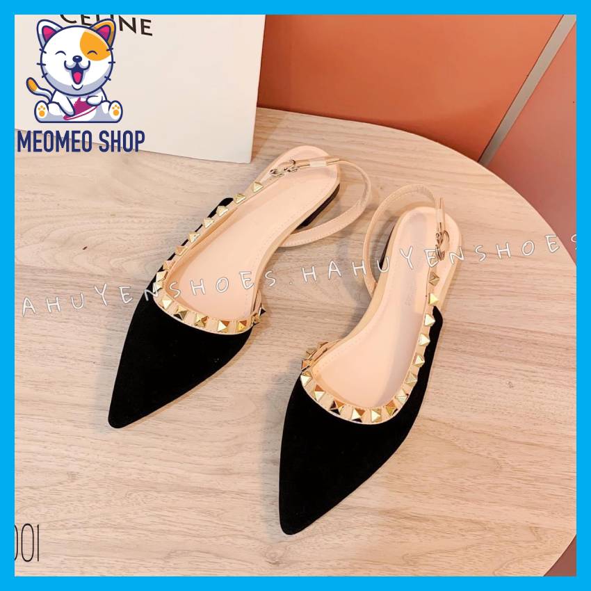 Giày sandal nữ mũi nhọn tán đinh chất da lộn cực xinh, sang chảnh HOT 2021 Hatashop, giày sandal đẹp nữ đi học, đi chơi