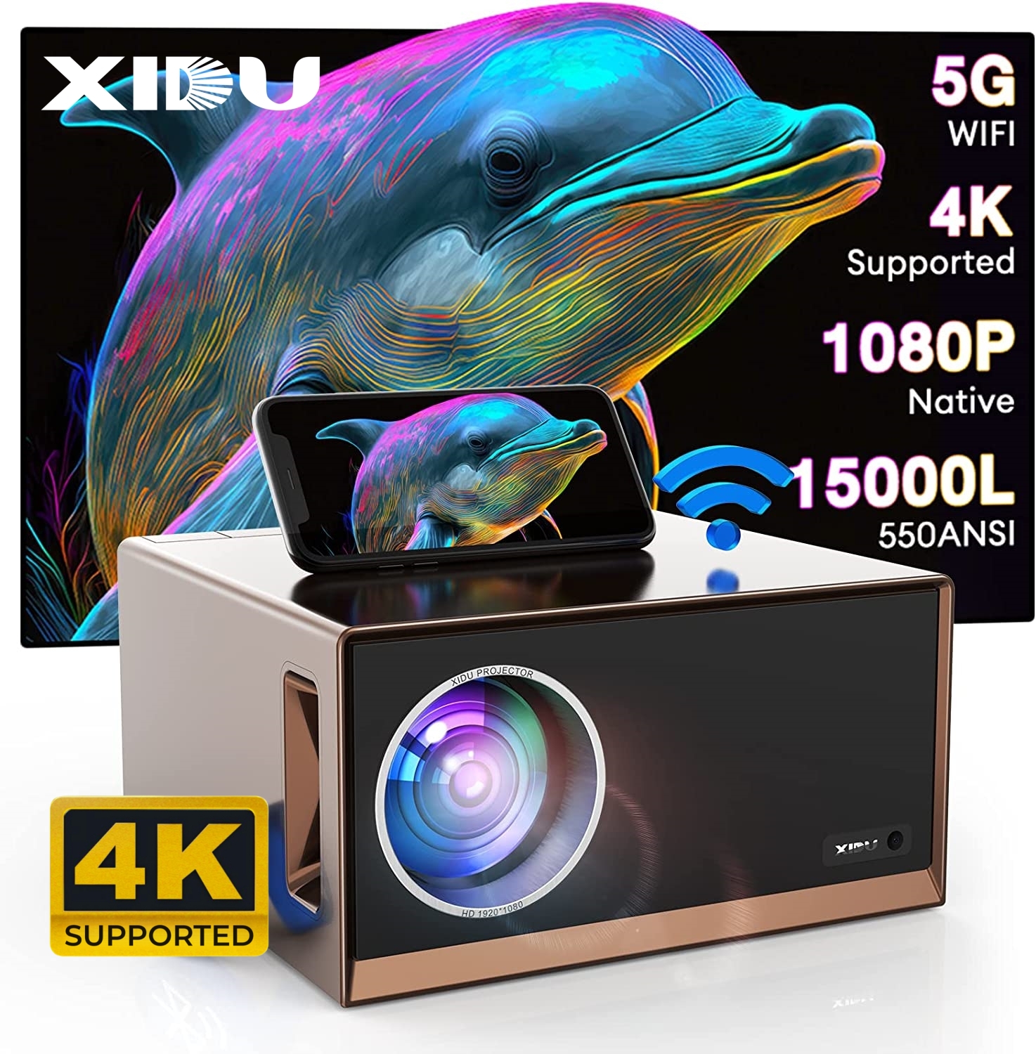 Xidu s1 máy chiếu phim 4k 550 ansi lumen có wifi và bluetooth có loa 1920*1080p thông minh android di động mini máy chiếu phim lên tường