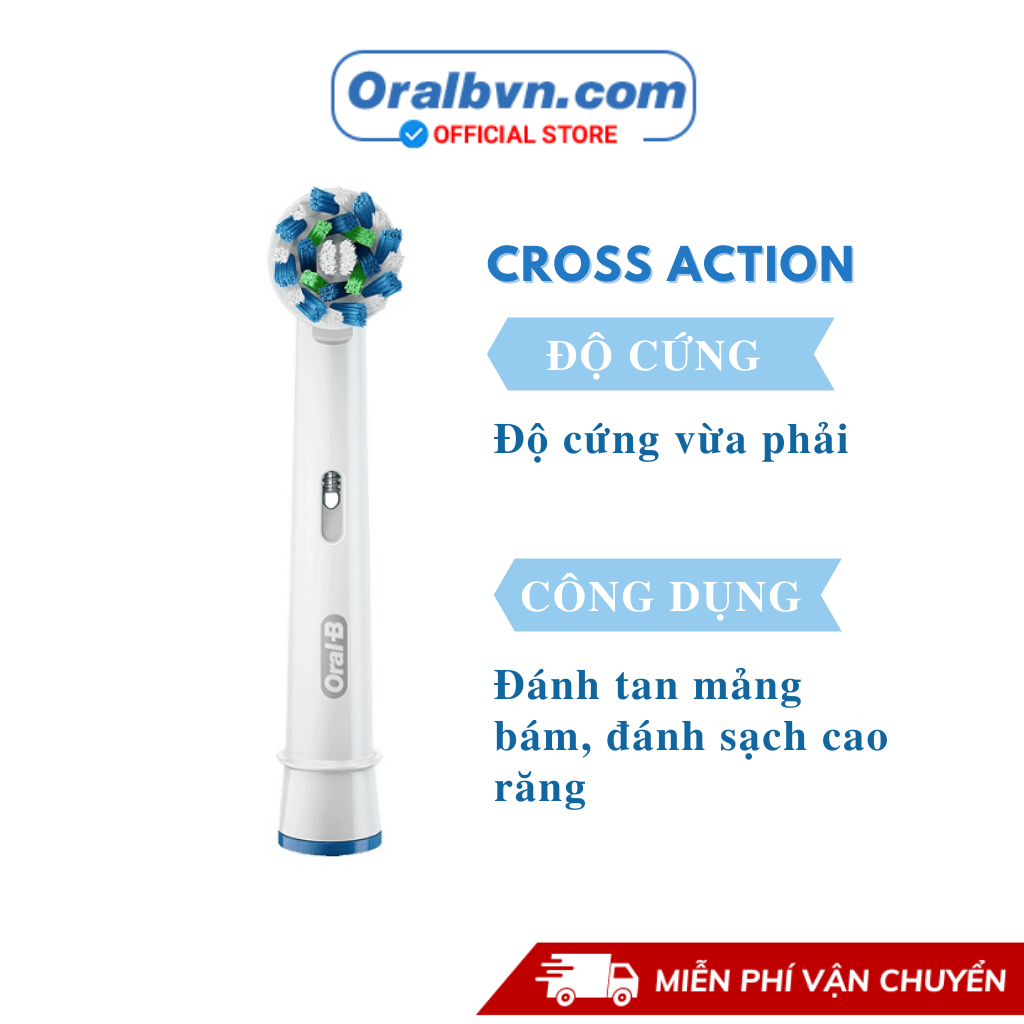 Đầu bàn chải điện Oral B thay thế Cross Action (tách lẻ 1 đầu) đánh tan mảng bám, An toàn cho răng, Giúp răng chắc khỏe