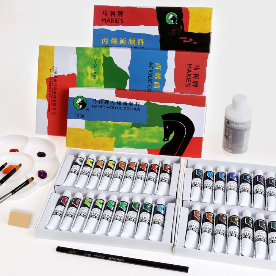 Bộ màu Acrylic 12/18/24/36 MARIE'S dạng Tuyp (12ml, hộp giấy)