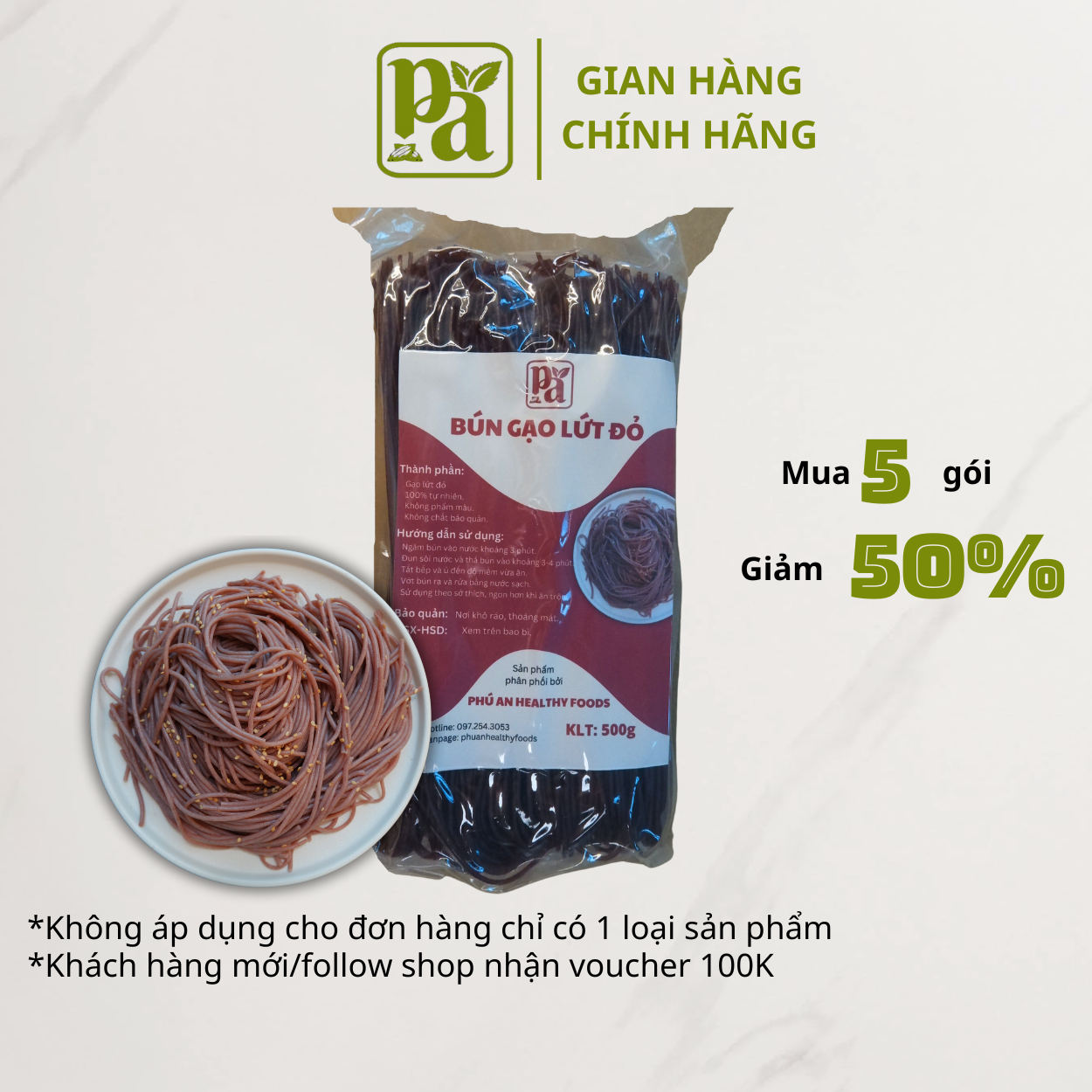 Bún gạo lứt đỏ khô đặc sản dành cho người ăn kiêng, healthy, giảm cân, giữ dáng