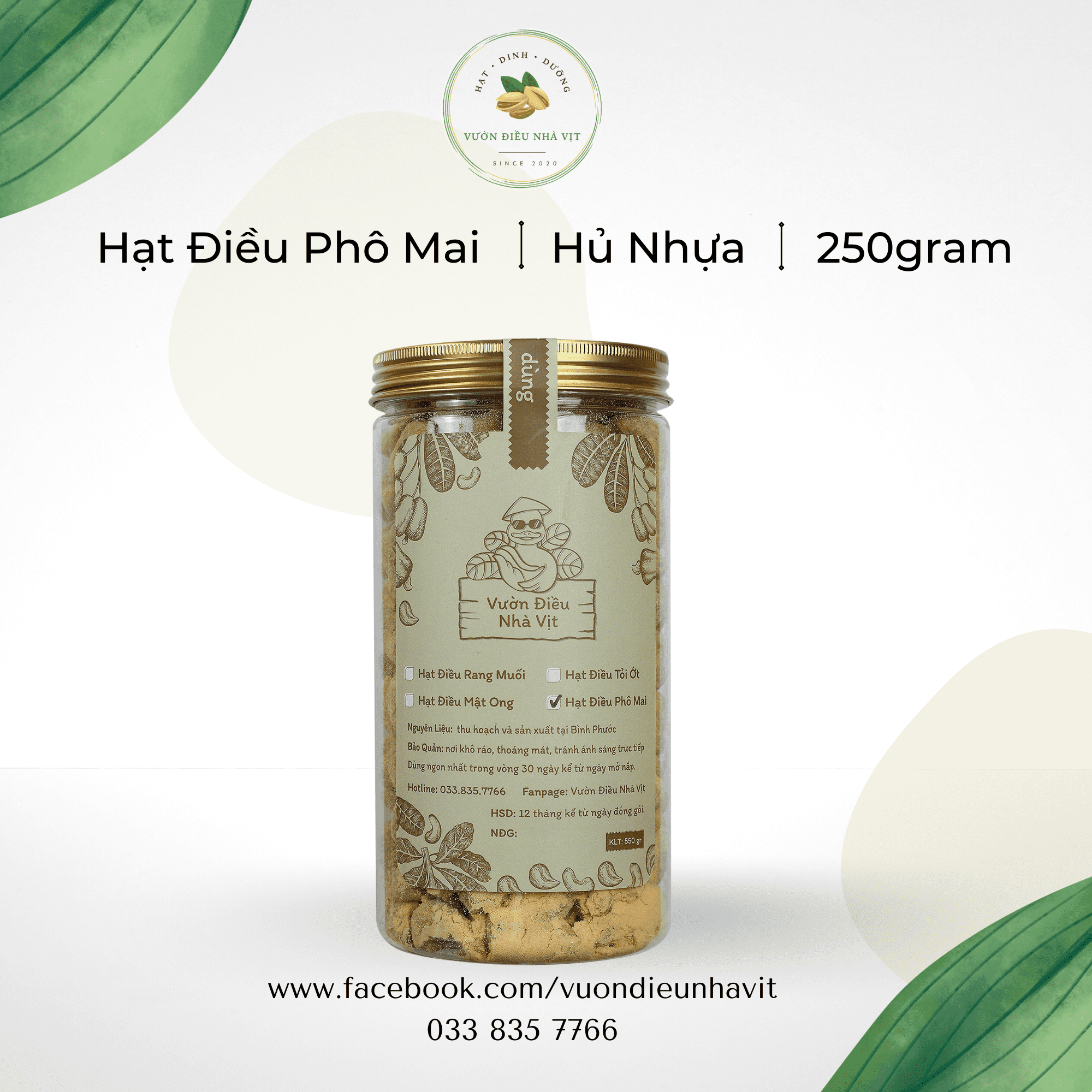 Hạt điều phô mai hạt loại a hộp tròn 550g tiện lợi ăn vặt - vườn điều nhà vịt