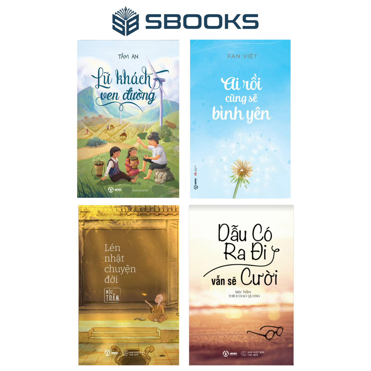 Sách combo 4 cuốn : lén nhặt chuyện đời + dẫu có ra đi vẫn sẽ cười + ai rồi cũng sẽ bình yên + lữ khách ven đường - sbooks